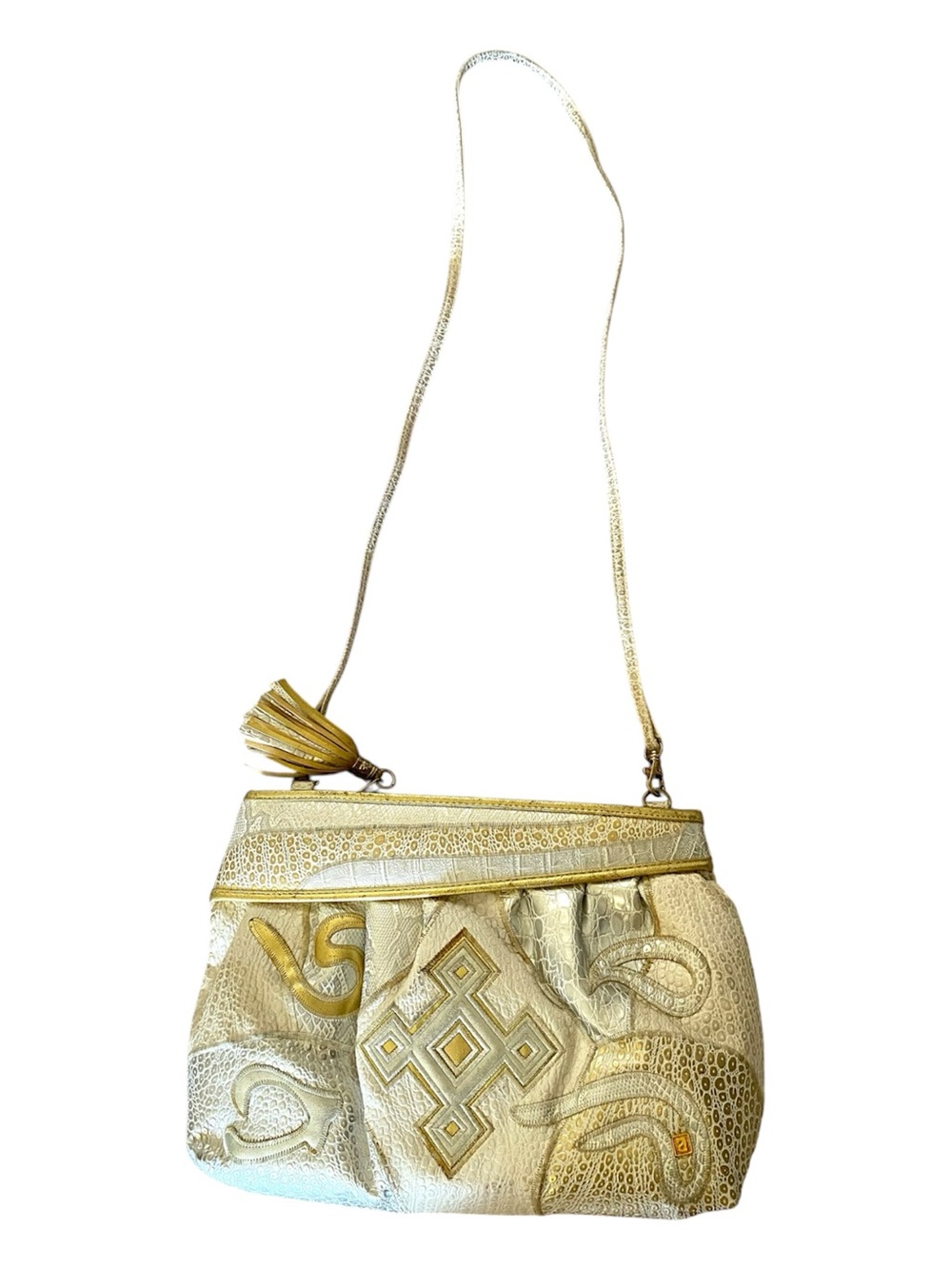 Nas Rare vintage faux leather/ animal skin patchwork bubble crossbody handbag - Picture 3 of 17